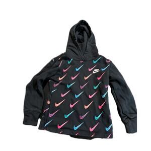 Nike Sweatshirt Hoodie Girls Sportswear Swoosh Hooded Black Colorful Logo Size 6